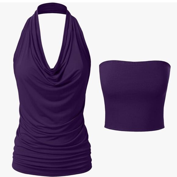 Free w/ $15 purchase Zeagoo Crystal Tank Top Blouse Purple Small Open Back Charm - Picture 5 of 10